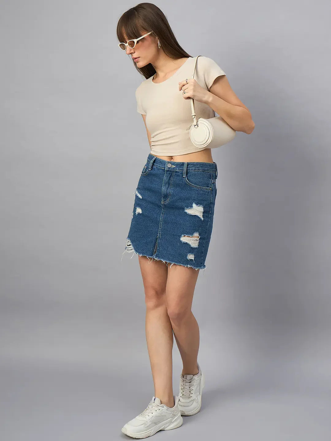 98 Degree North Women’s Beige Fitted Crop Top – Minimalist Casual Wear Tee for Everyday Style