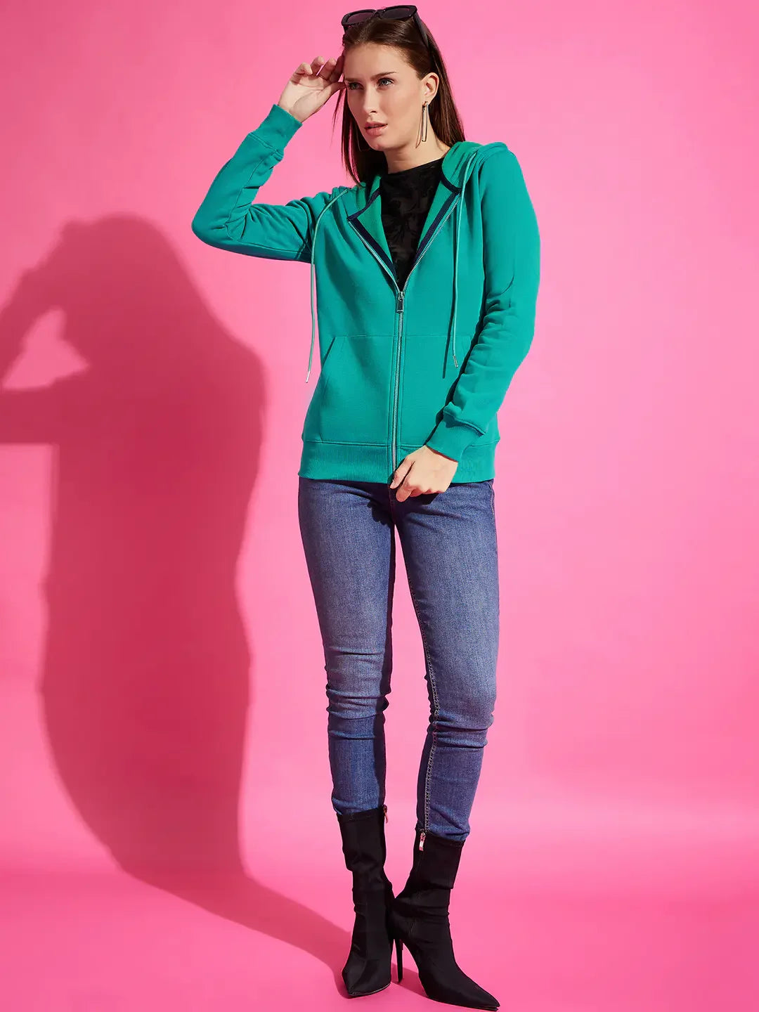 98 Degree North Women’s Bottle Green Fleece Zipper Hoodie Sweatshirt – Cozy Winter Layer
