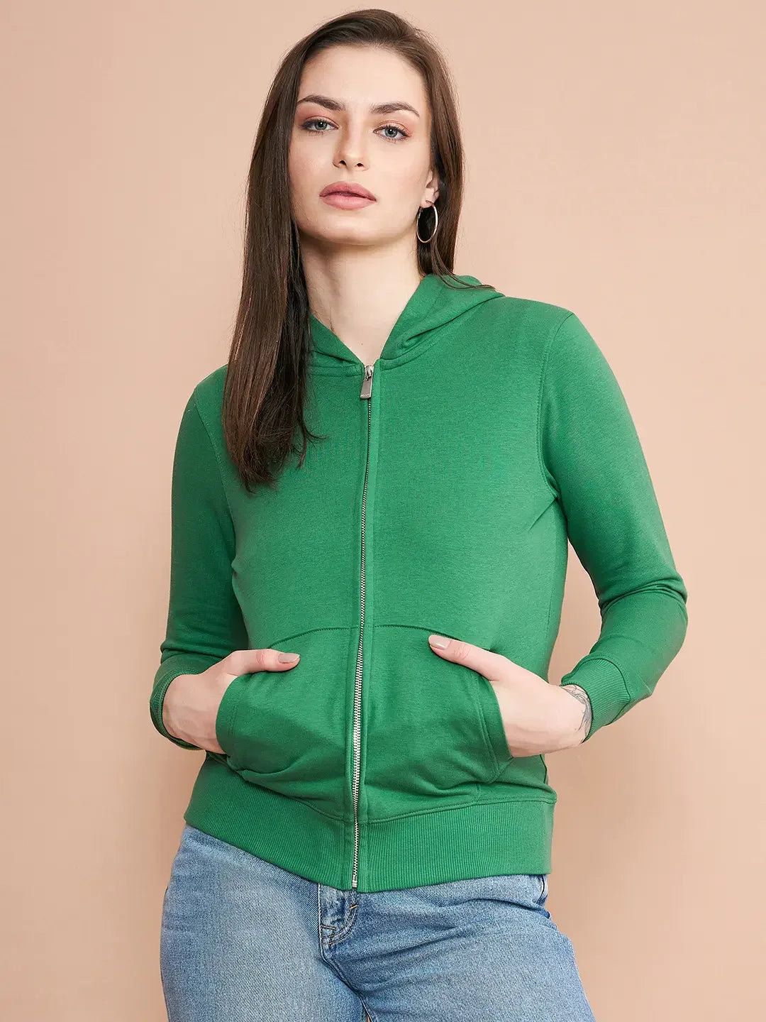 98 Degree North Women’s Dark Green Zipper Hoodie Sweatshirt – Everyday Casual Streetwear Layer