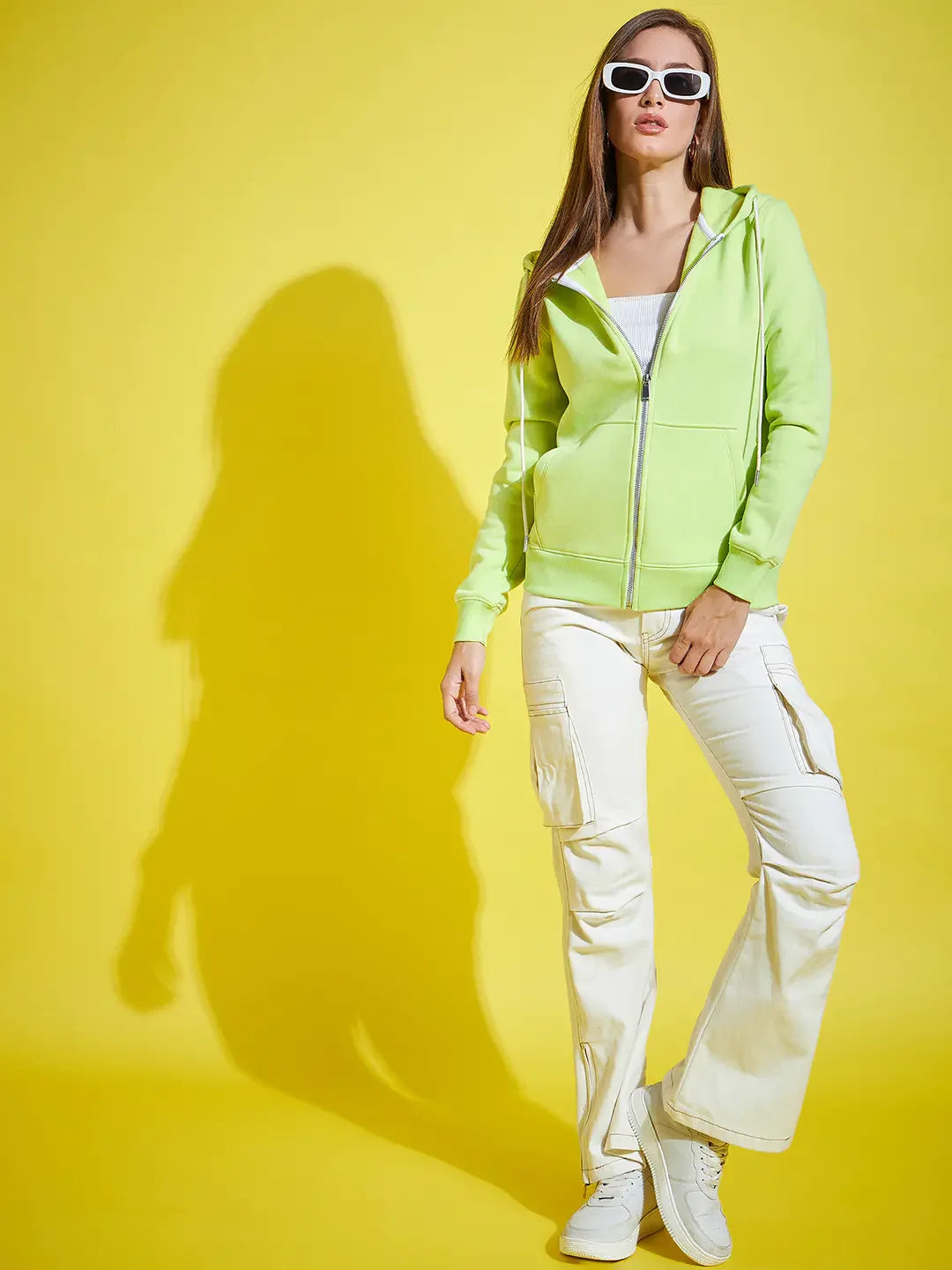 98 Degree North Women’s Fluorescent Green Zipper Hoodie Sweatshirt – Bold Neon Streetwear Essential