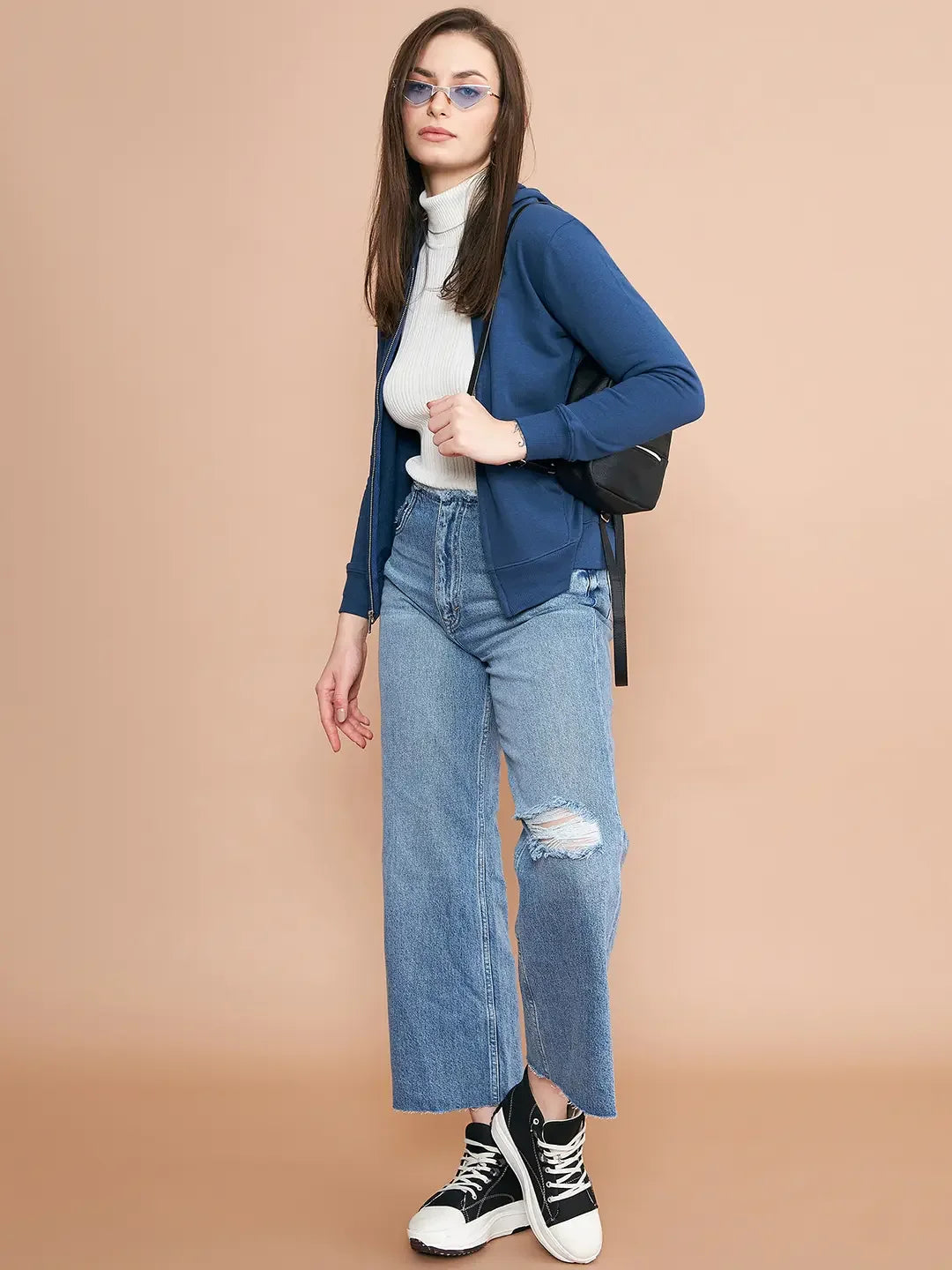 98 Degree North Women’s Indigo Zipper Hoodie Sweatshirt – Classic Everyday Streetwear Layer