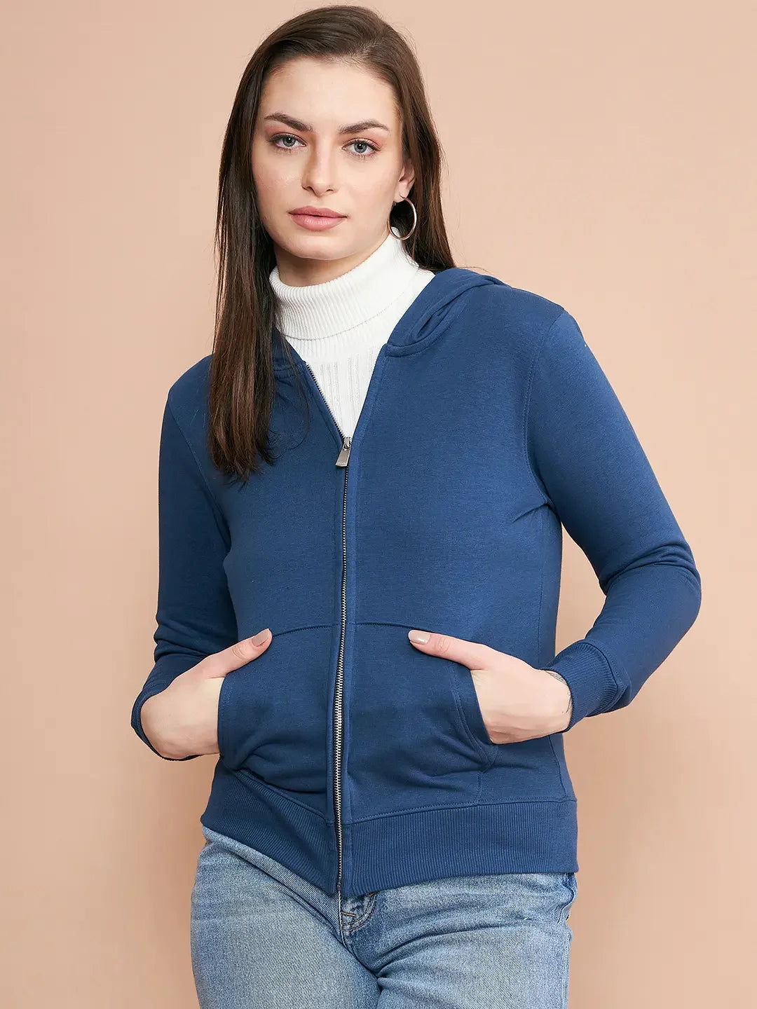 98 Degree North Women’s Indigo Zipper Hoodie Sweatshirt – Classic Everyday Streetwear Layer