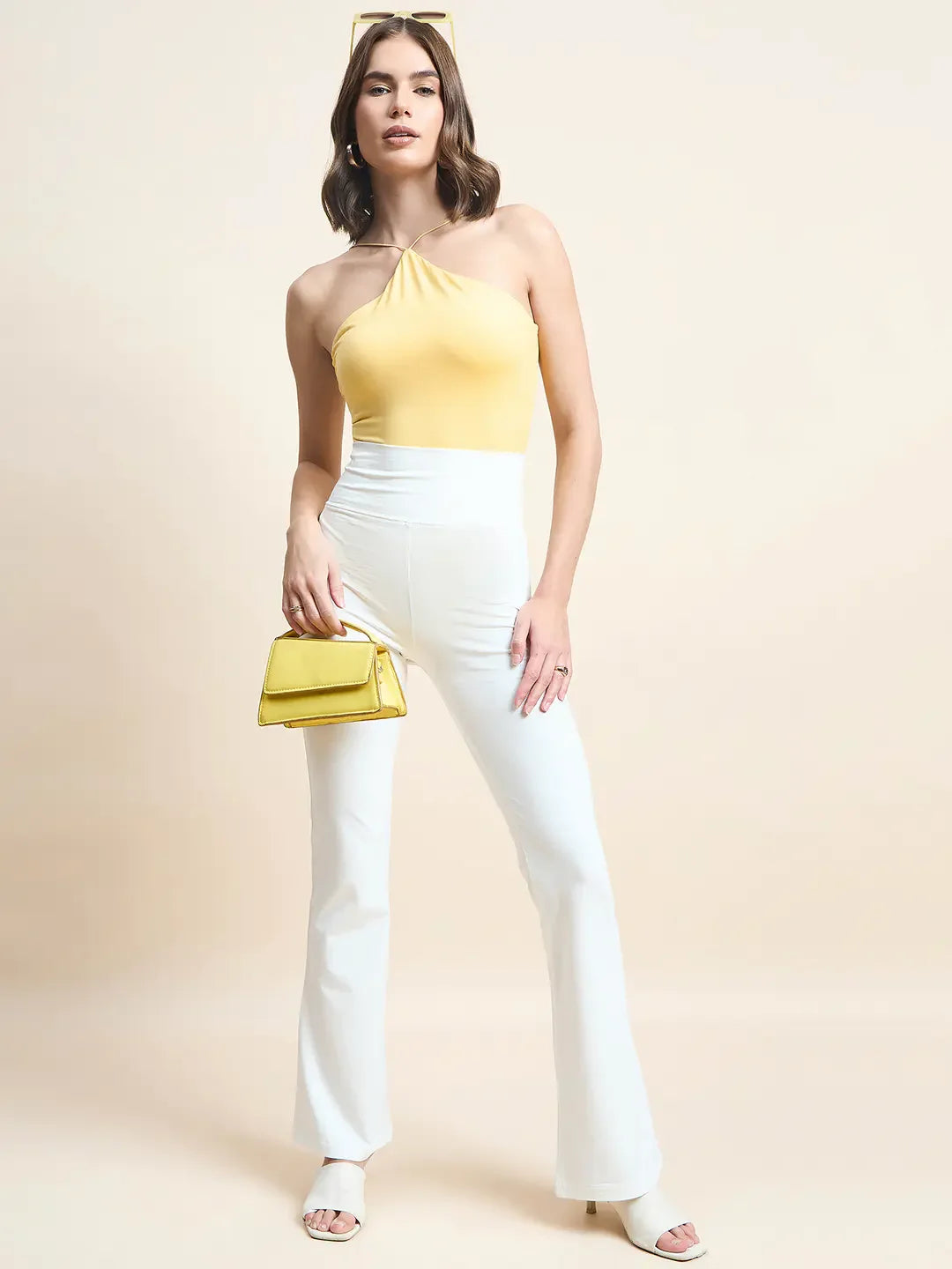 98 Degree North Women’s Off-White Stretchable Trousers – Elegant Minimal Style for Daily Wear