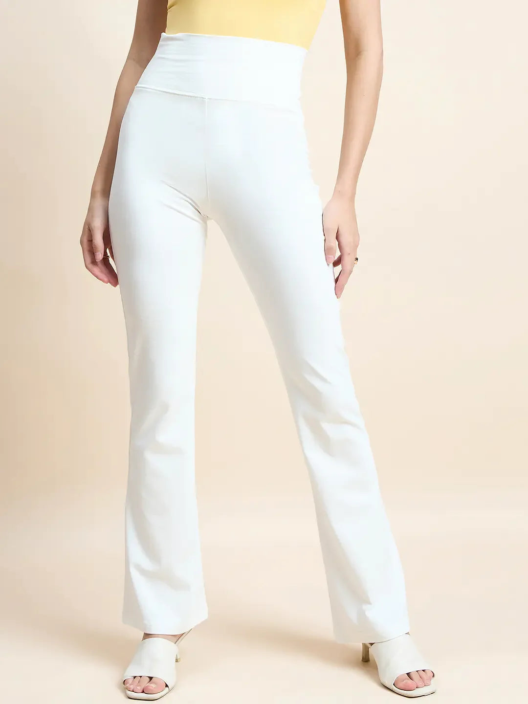 98 Degree North Women’s Off-White Stretchable Trousers – Elegant Minimal Style for Daily Wear