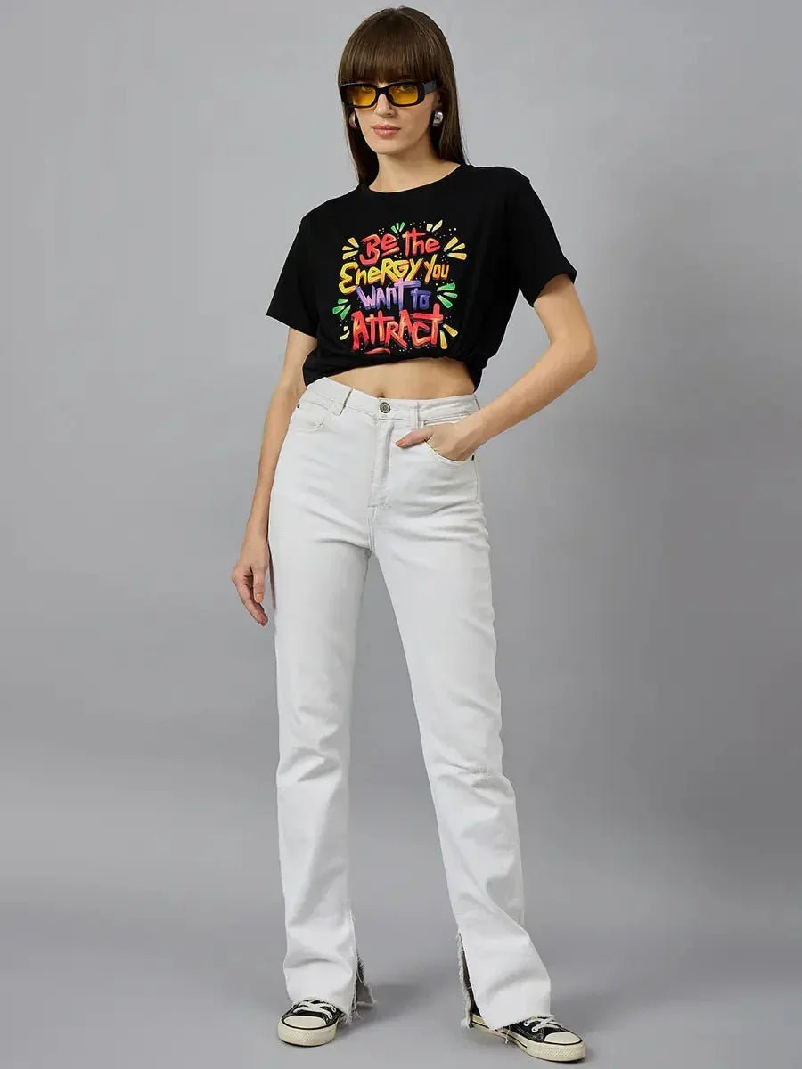 Casual Typography Cotton T-shirt for Women – Regular Fit Street Style