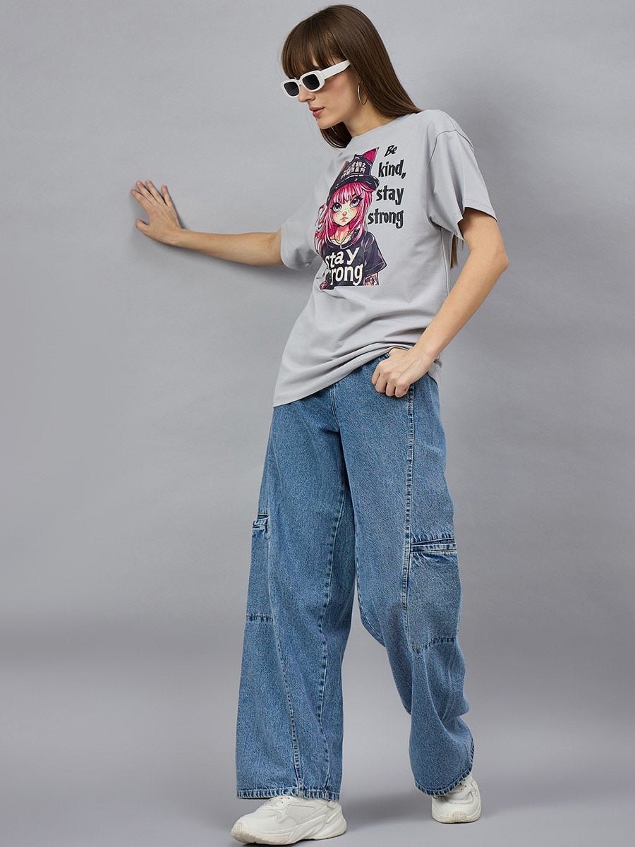 Classic Cotton T-shirt with Typography Print – Drop Shoulder Style