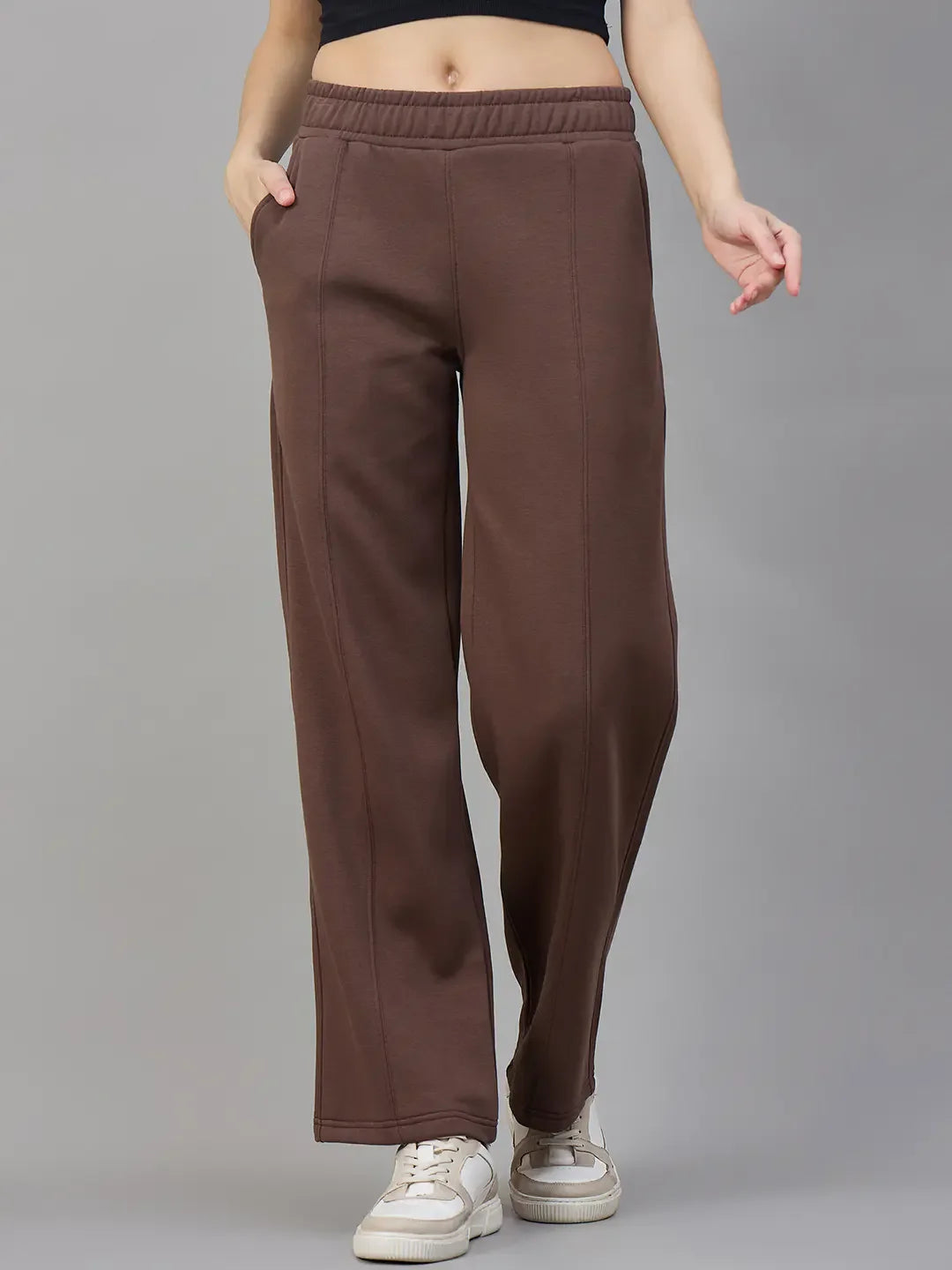 Cocoa Brown Women’s Fleece Flared Sweatpants – Bootcut Winter Casual Wear Pants in India