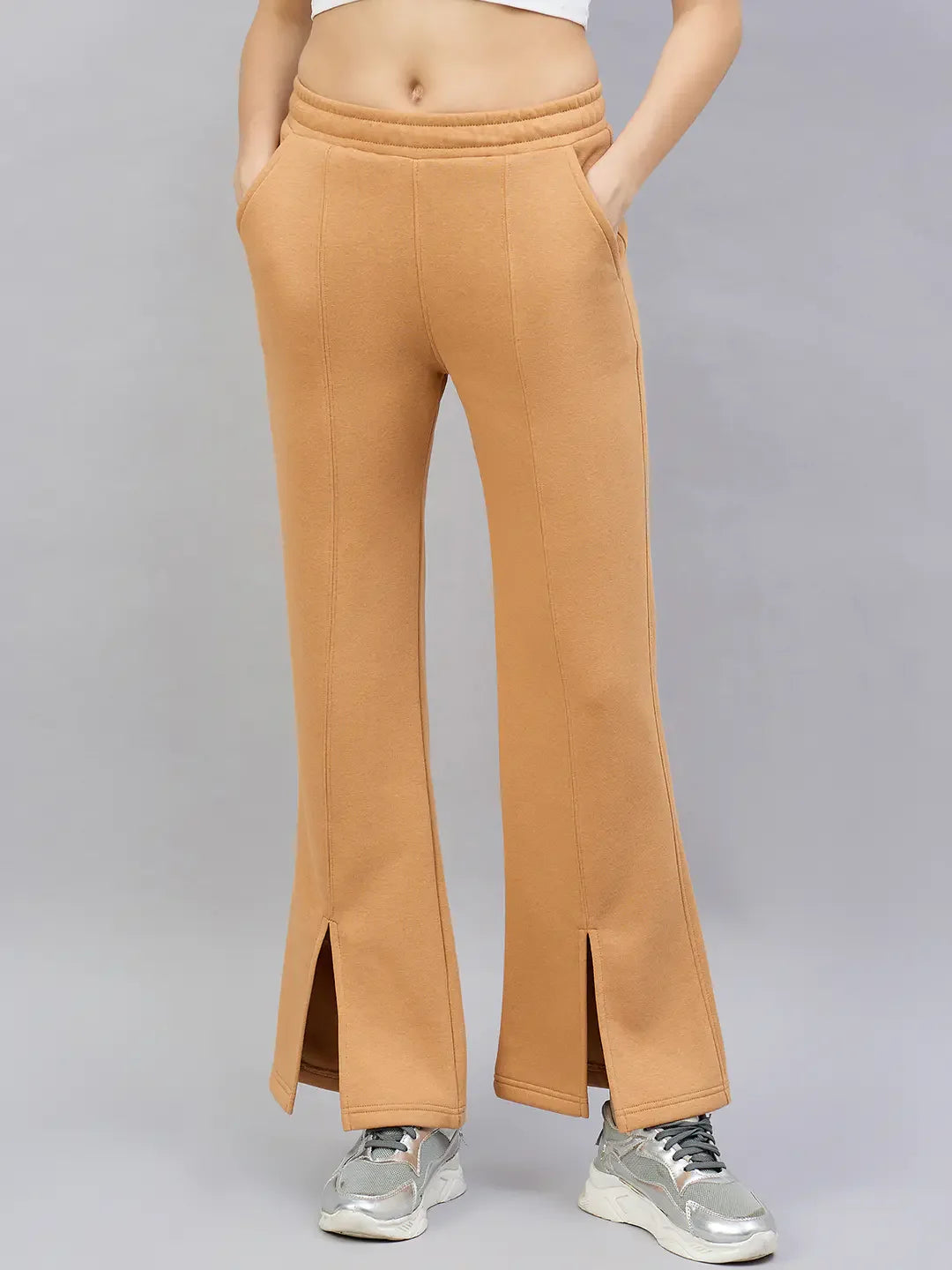 Copper Brown Women’s Fleece Flared Sweatpants – Bootcut Winter Track Pants for India
