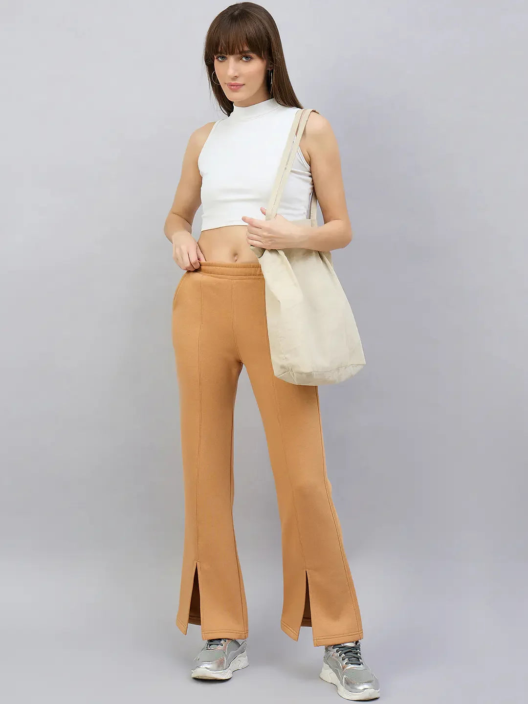 Copper Brown Women’s Fleece Flared Sweatpants – Bootcut Winter Track Pants for India