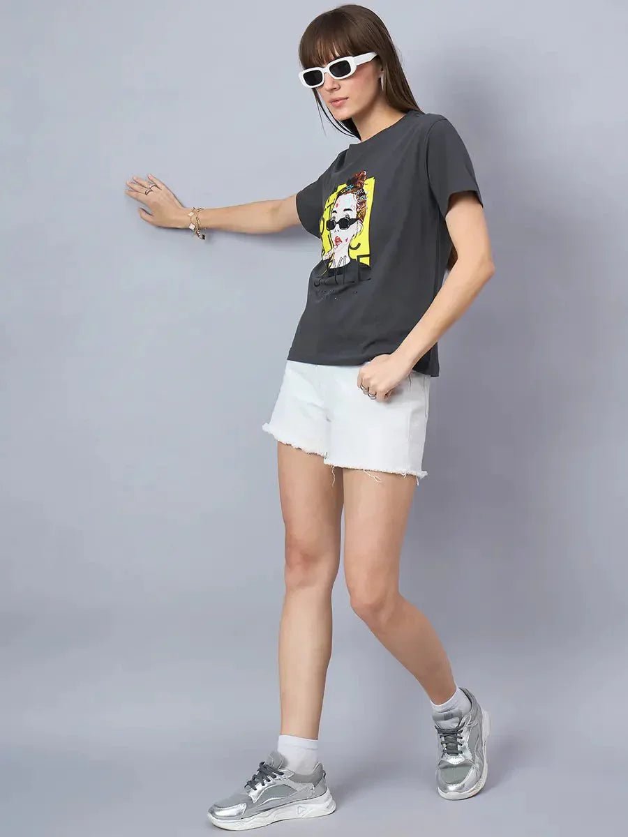 Cotton Typography Print Round Neck T-shirt – Women’s Casual Outfit
