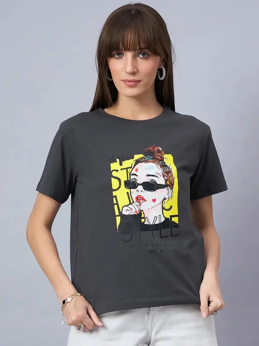 Cotton Typography Print Round Neck T-shirt – Women’s Casual Outfit