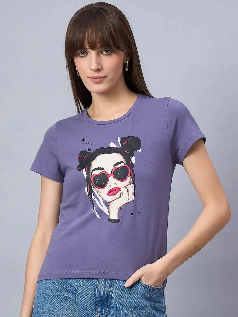 Cotton typography tee for women, blending daily wear comfort with style
