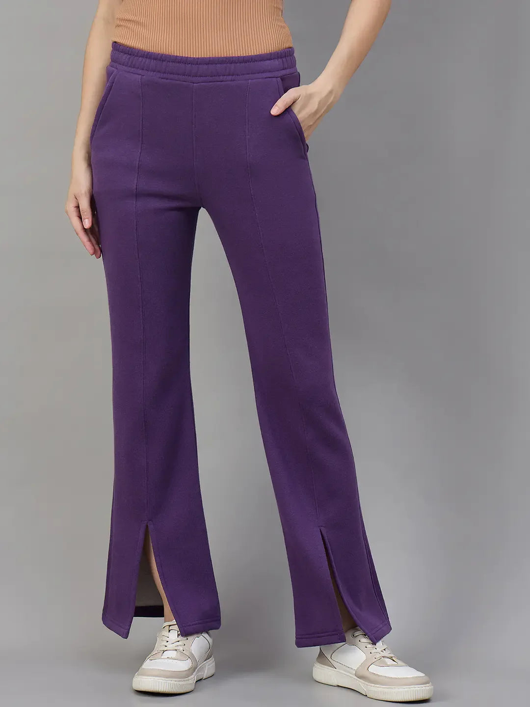 Dark Purple Women’s Fleece Bootcut Sweatpants – Flared Leg Winter Casual Pants in India