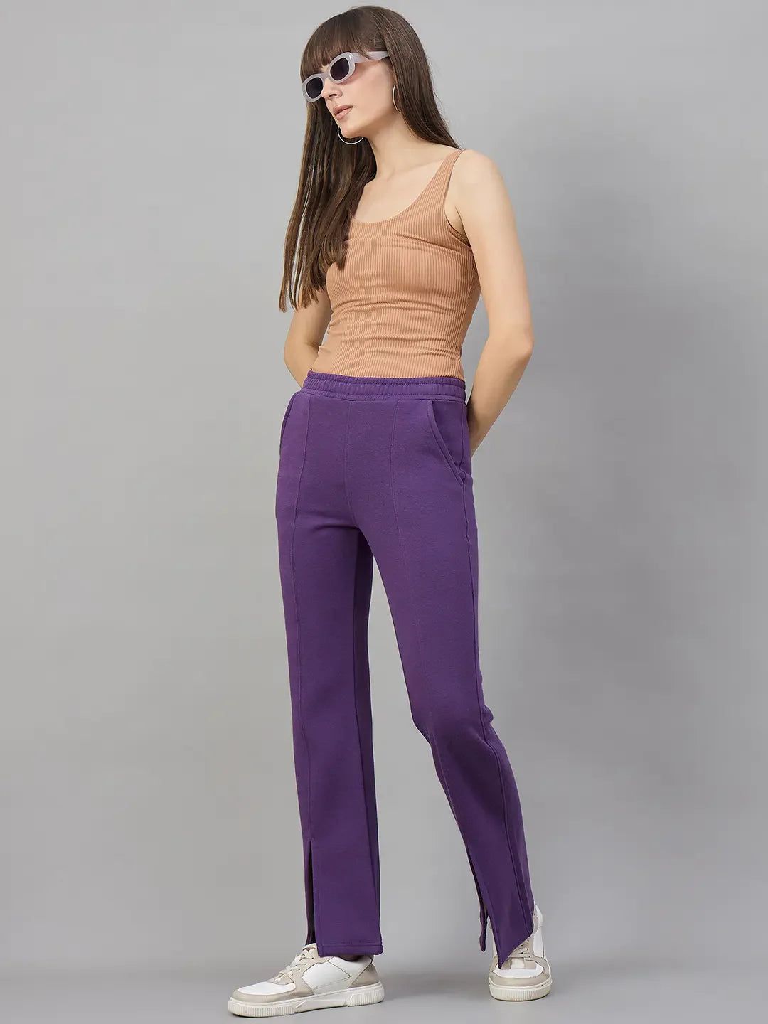 Dark Purple Women’s Fleece Bootcut Sweatpants – Flared Leg Winter Casual Pants in India