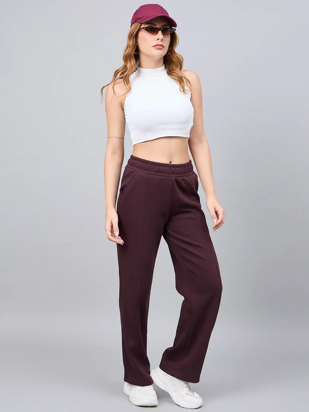 Dark Wine Women’s Fleece Flared Sweatpants – Bootcut Style Warm Winter Pants India