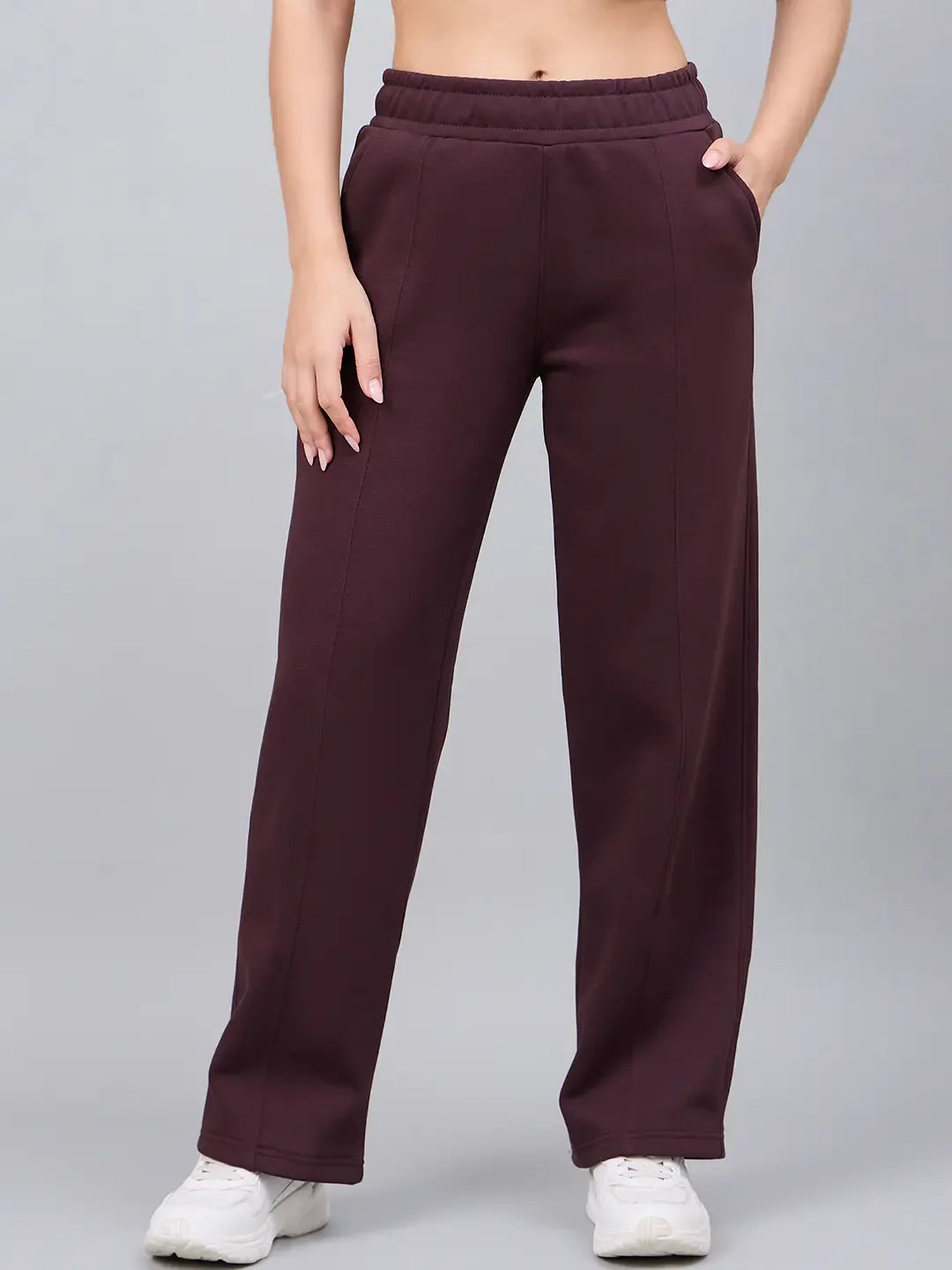 Dark Wine Women’s Fleece Flared Sweatpants – Bootcut Style Warm Winter Pants India
