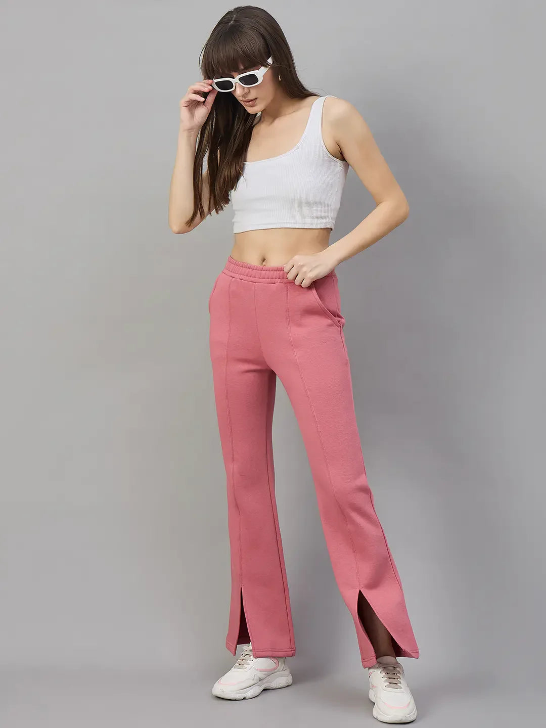 Dusty Pink Women’s Fleece Bootcut Sweatpants – Flared Leg Winter Track Pants India
