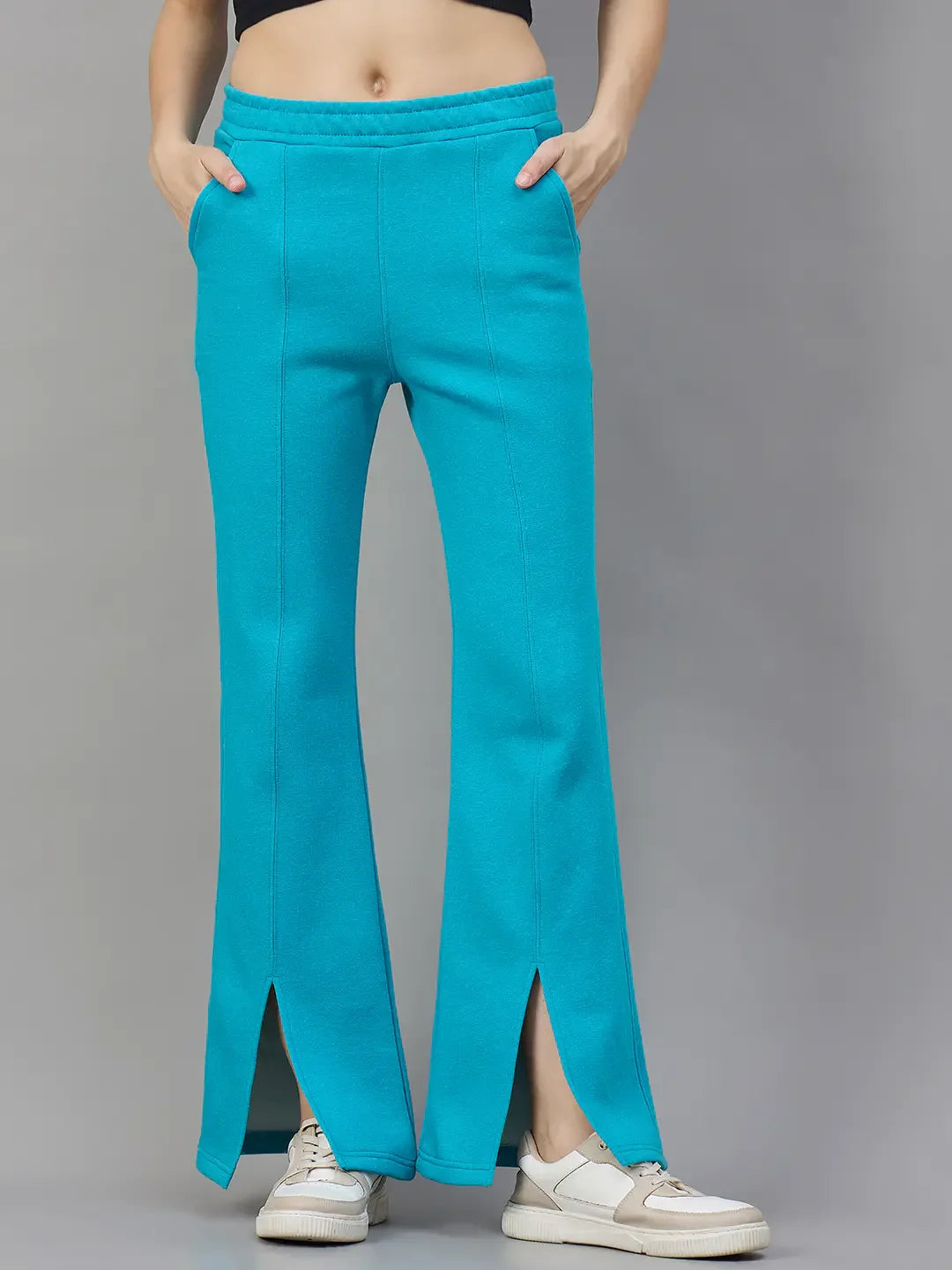 Ferozi Blue Women’s Fleece Bootcut Sweatpants – Flared Leg Winter Pants India