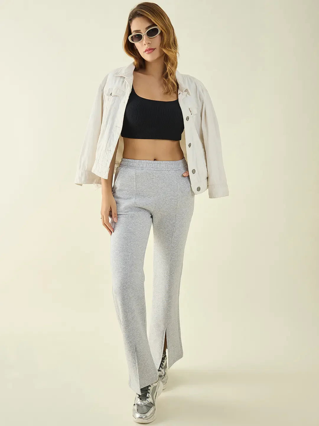Light Grey Women’s Fleece Bootcut Sweatpants – Flared Leg Winter Casual Pants in India