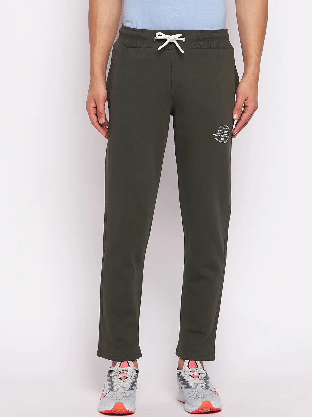 98degreenorth Men’s Olive Fleece Trackpants—soft, warm joggers for stylish winter athleisure and everyday comfort.