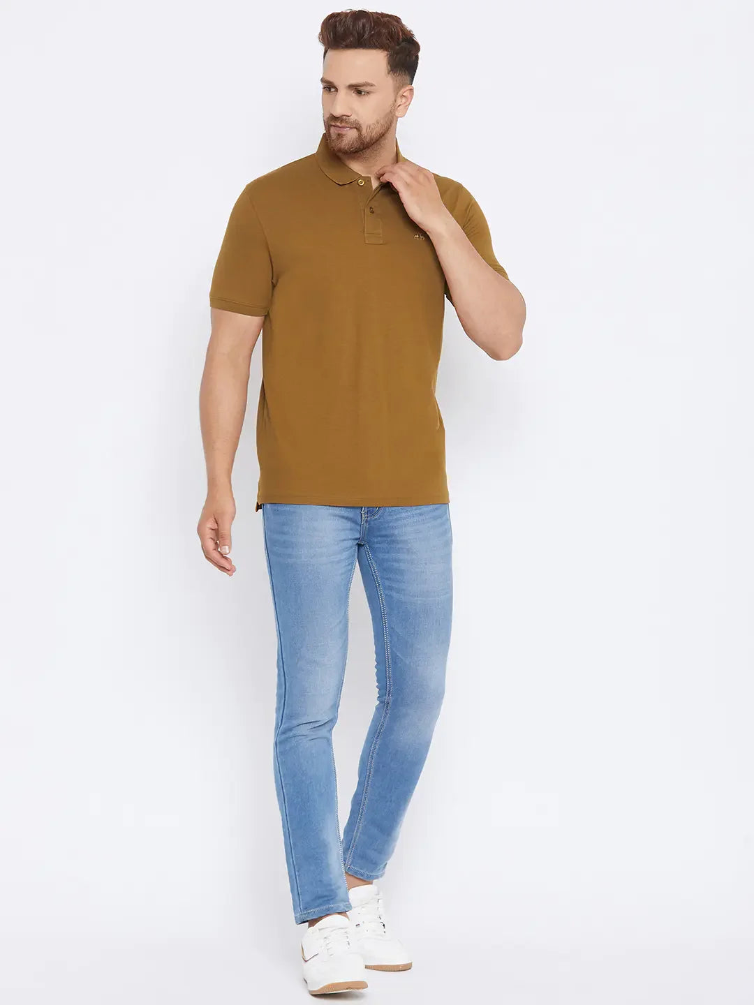 Men’s Stretchable Polo T-Shirt in Copper – Smart Casual Comfort for Every