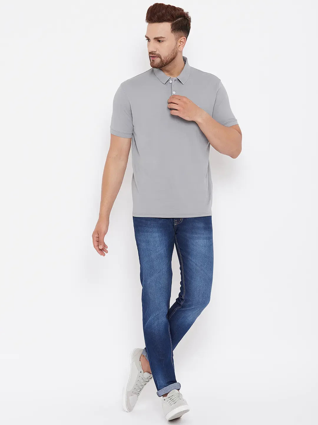 Men’s Stretchable Polo T-Shirt in Grey – Minimalist Everyday Essential