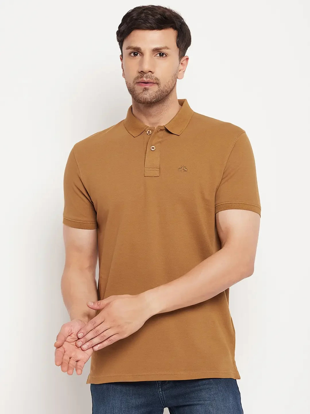 Men’s Stretchable Polo T-Shirt in Light Khaki – Neutral Everyday Comfort