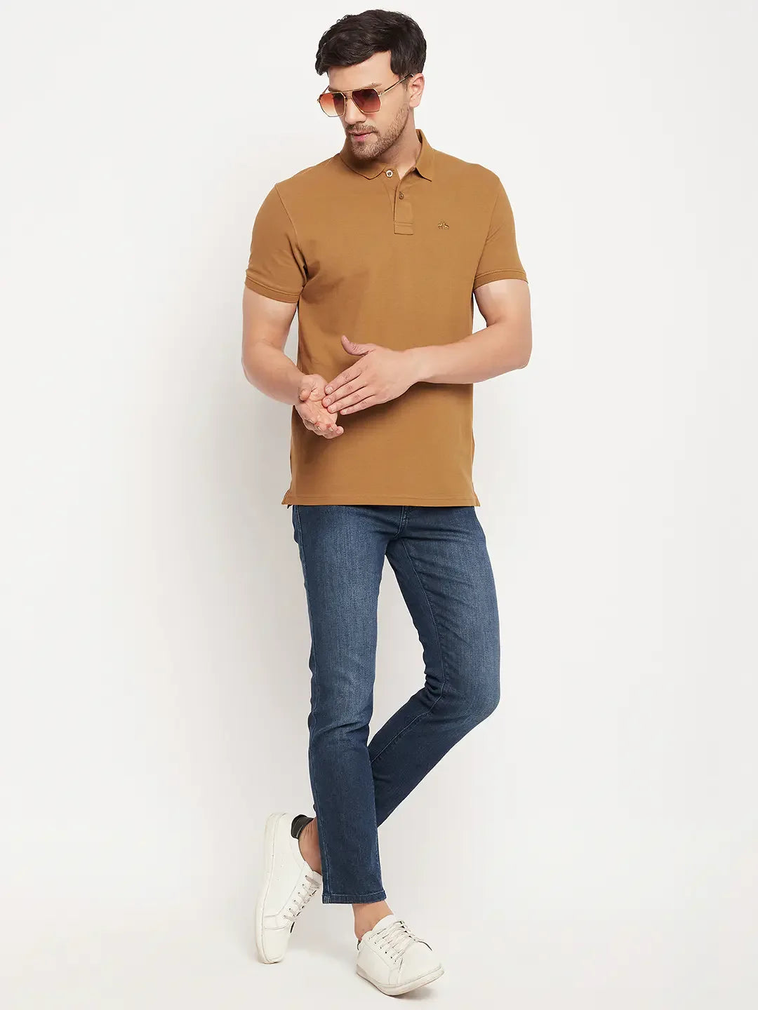 Men’s Stretchable Polo T-Shirt in Light Khaki – Neutral Everyday Comfort