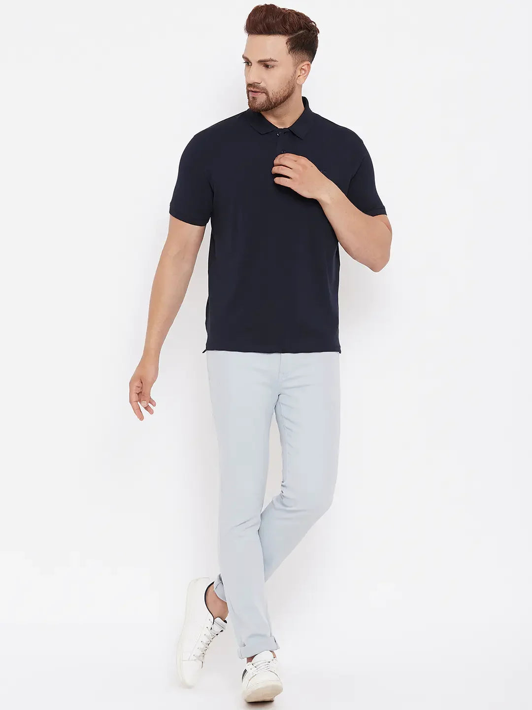 Men’s Stretchable Polo T-Shirt in Navy – Classic Smart-Casual Essential