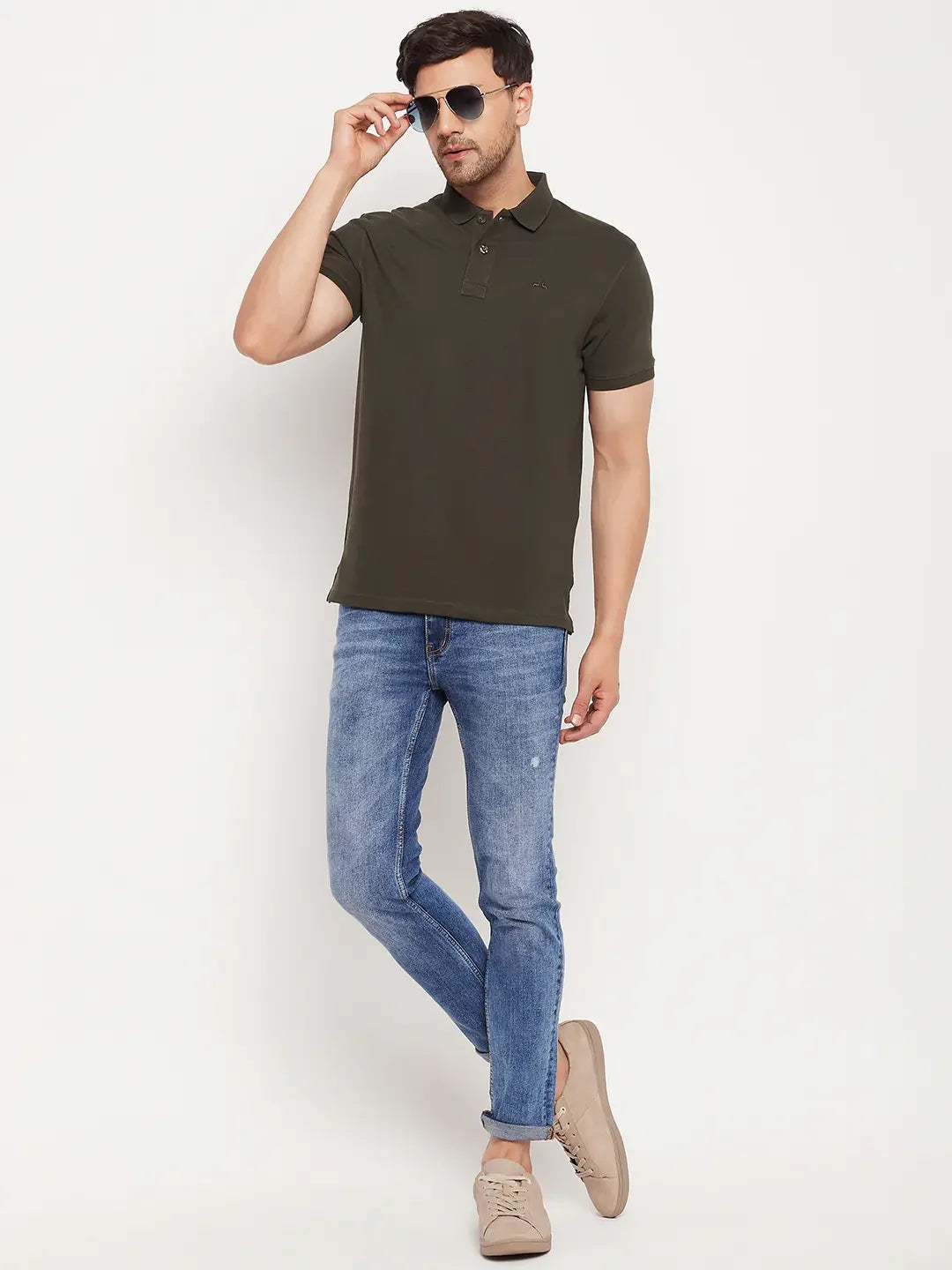 Men’s Stretchable Polo T-Shirt in Olive – Rugged Casual with Urban Edge