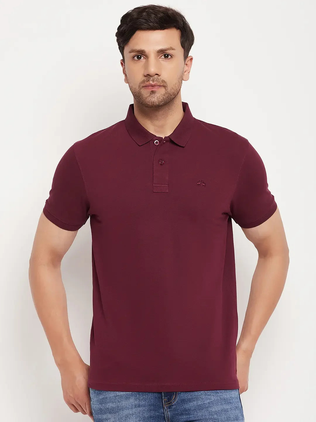 Men’s Stretchable Polo T-Shirt in Wine – Sophisticated Evening Casual