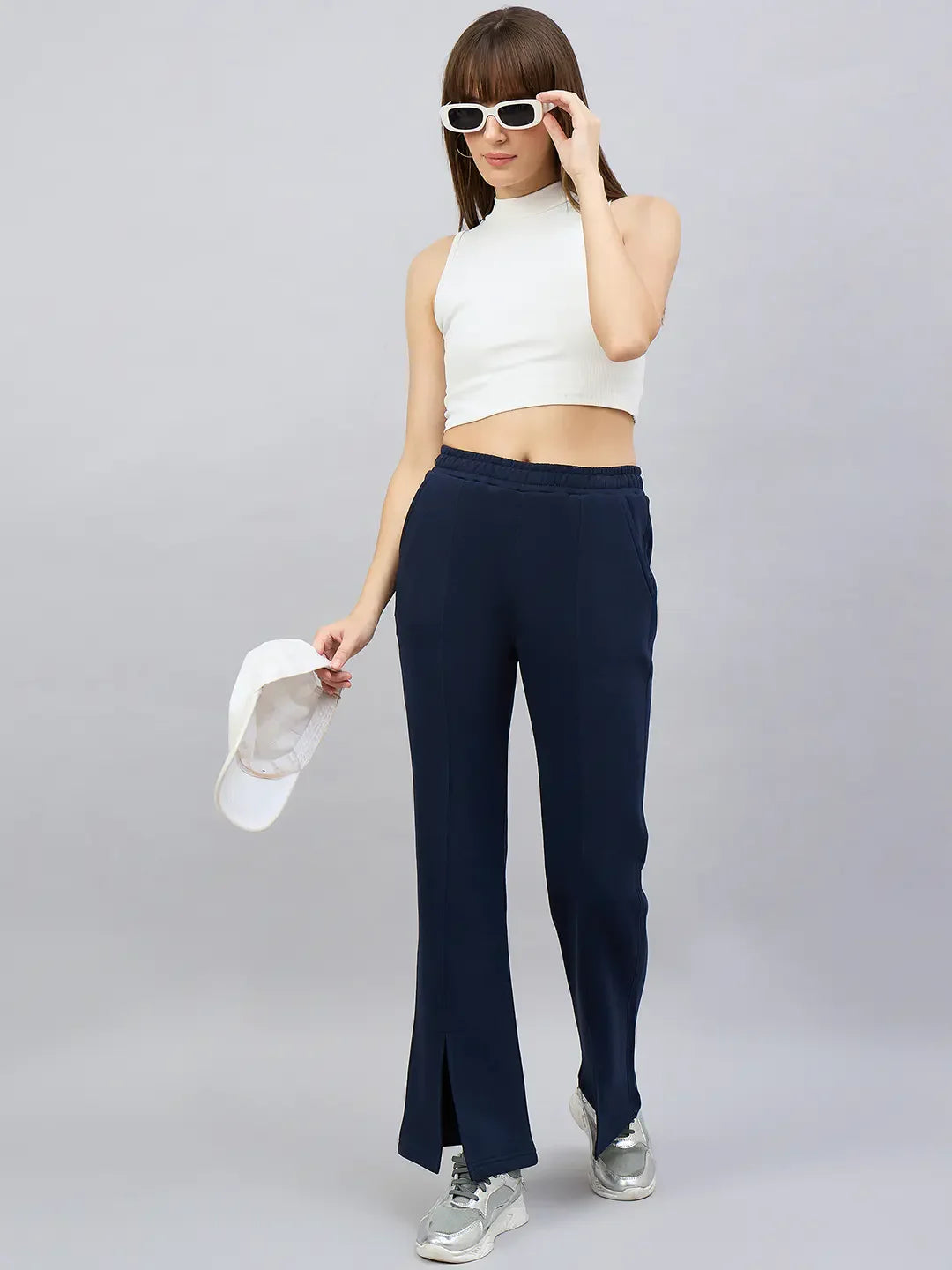 Navy Blue Women’s Fleece Flared Sweatpants – Bootcut Winter Casual Pants India
