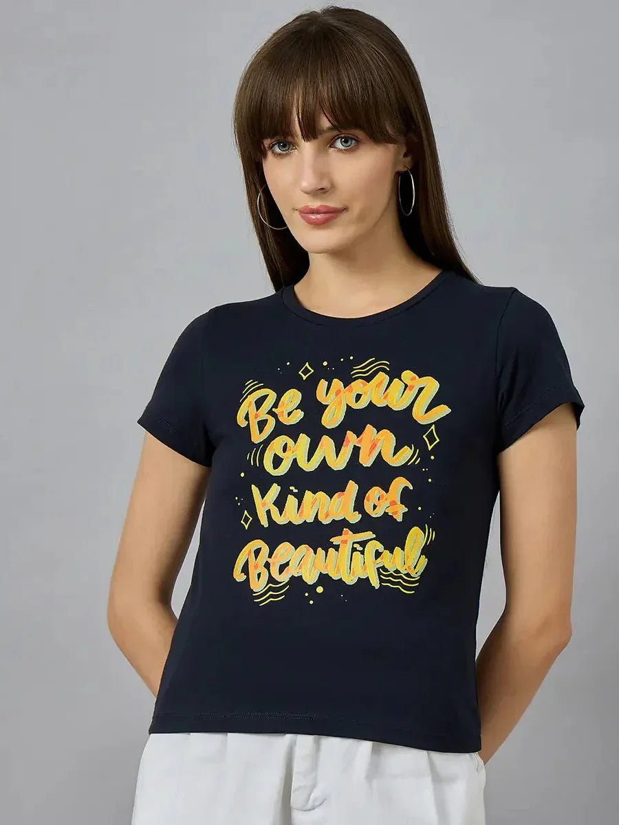 Regular Fit Women’s Cotton Typography T-shirt – Round Neck Design