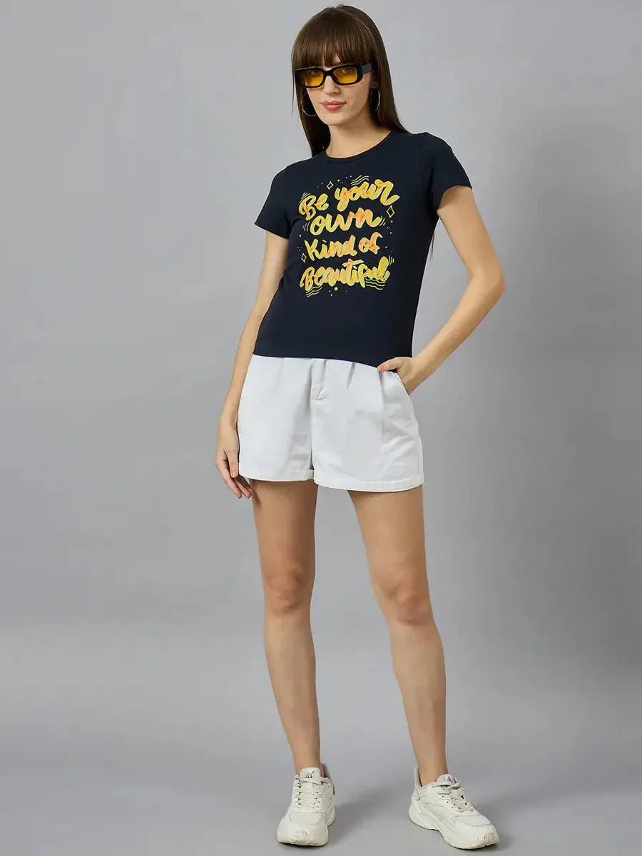 Regular Fit Women’s Cotton Typography T-shirt – Round Neck Design