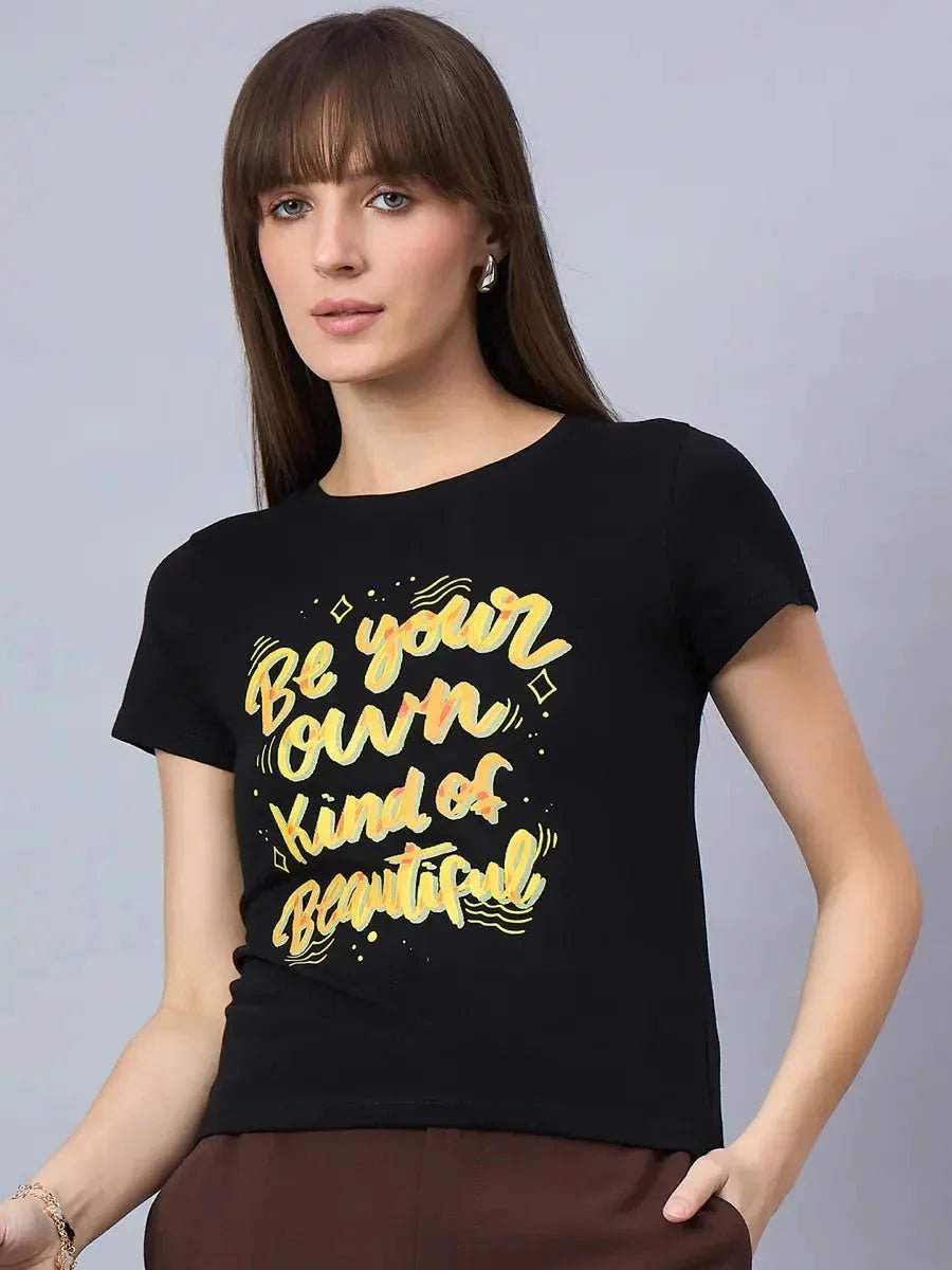 Round-neck cotton t-shirt with statement typography design for everyday looks