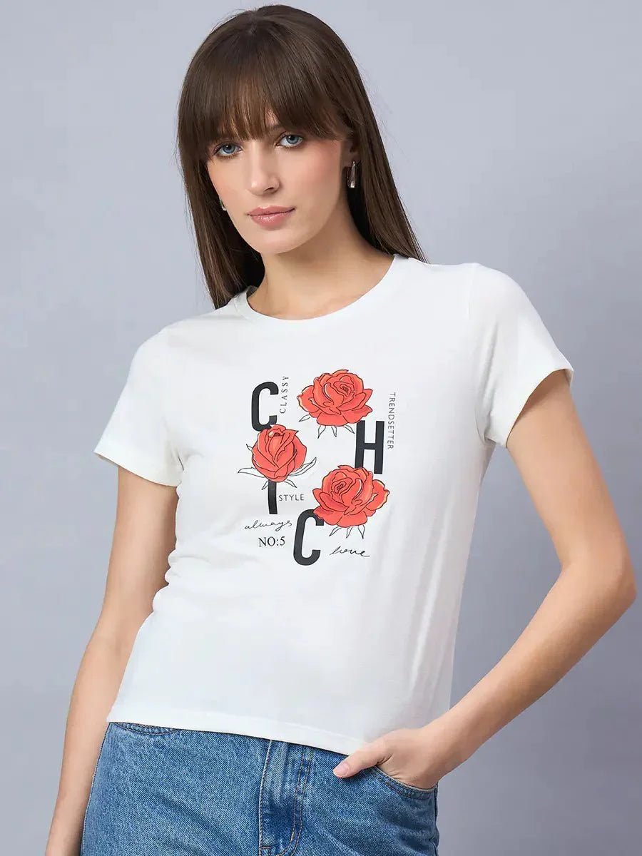 98degreenorth Round-neck cotton tee with bold typography print—versatile, stylish, and perfect for daily wear.
