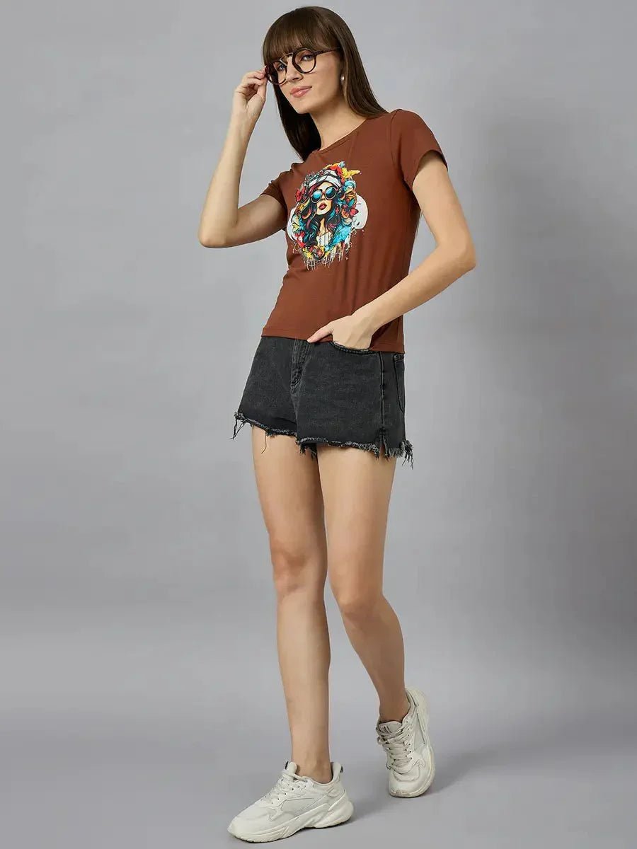 Round-neck typography cotton t-shirt for women who love minimal yet trendy fashion
