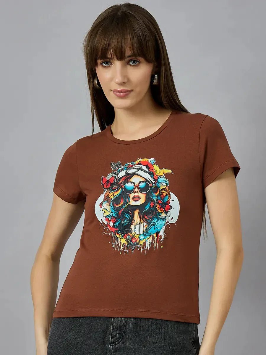 Round-neck typography cotton t-shirt for women who love minimal yet trendy fashion