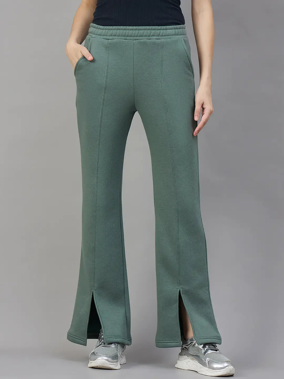 Sea Green Women’s Fleece Flared Sweatpants – Bootcut Winter Casual Track Pants India