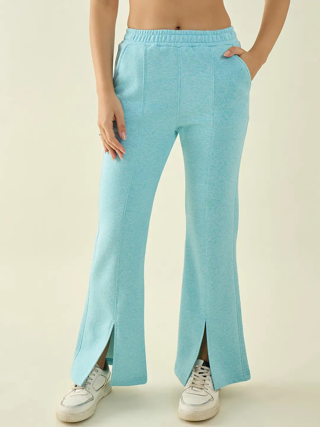 Turquoise Blue Women’s Fleece Bootcut Sweatpants – Flared Leg Winter Pants India