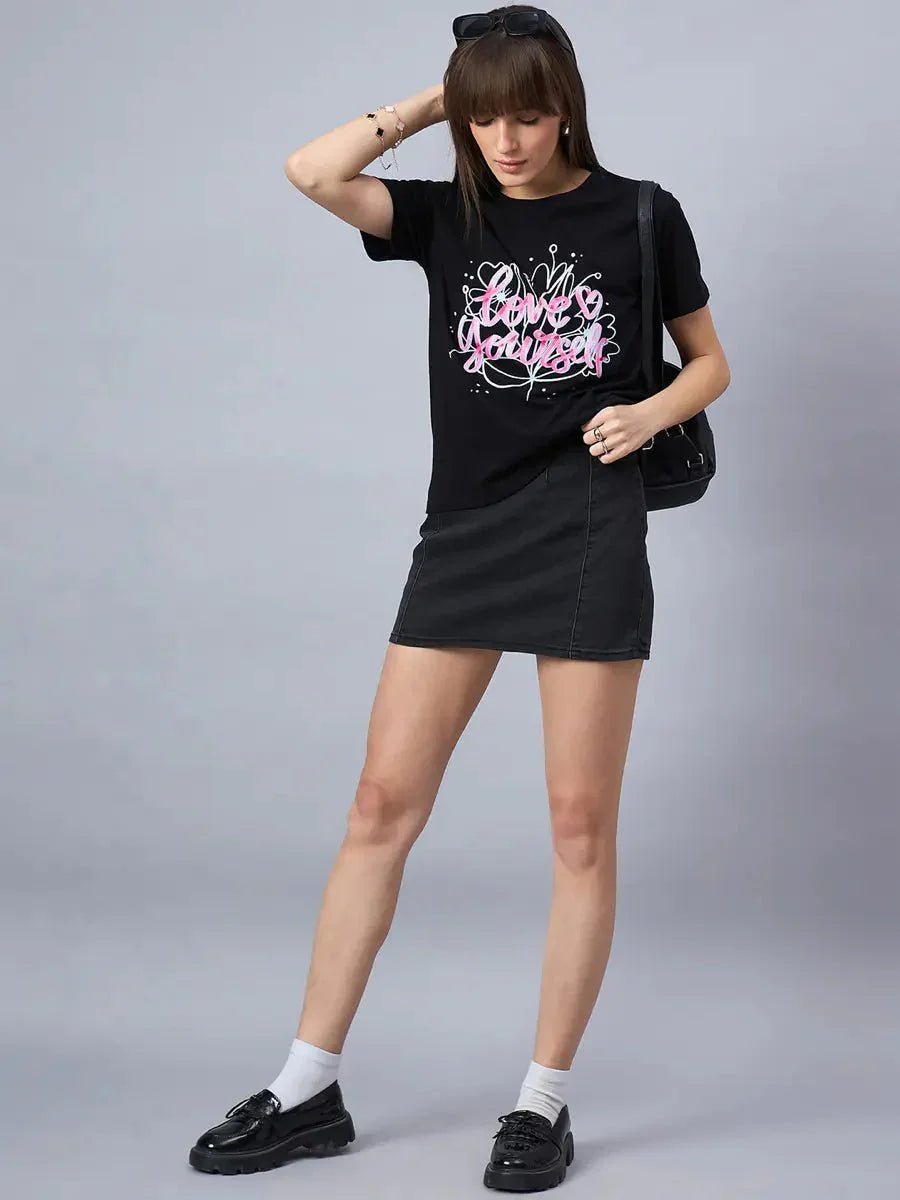 Typography Graphic Cotton T-shirt – Women’s Round Neck Daily Wear