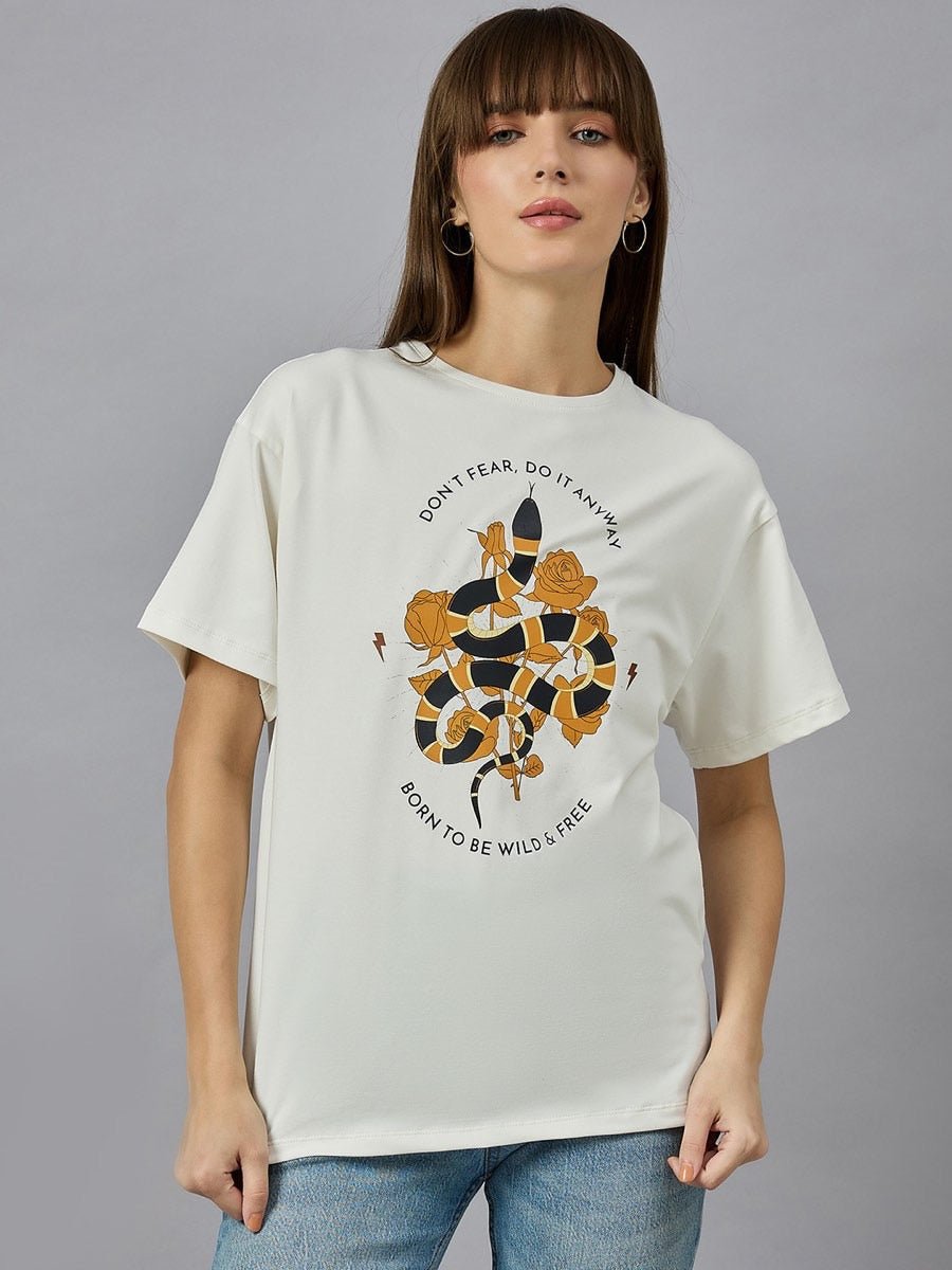 Typography Printed Relaxed Fit T-shirt – Drop Shoulder, Cotton Round Neck