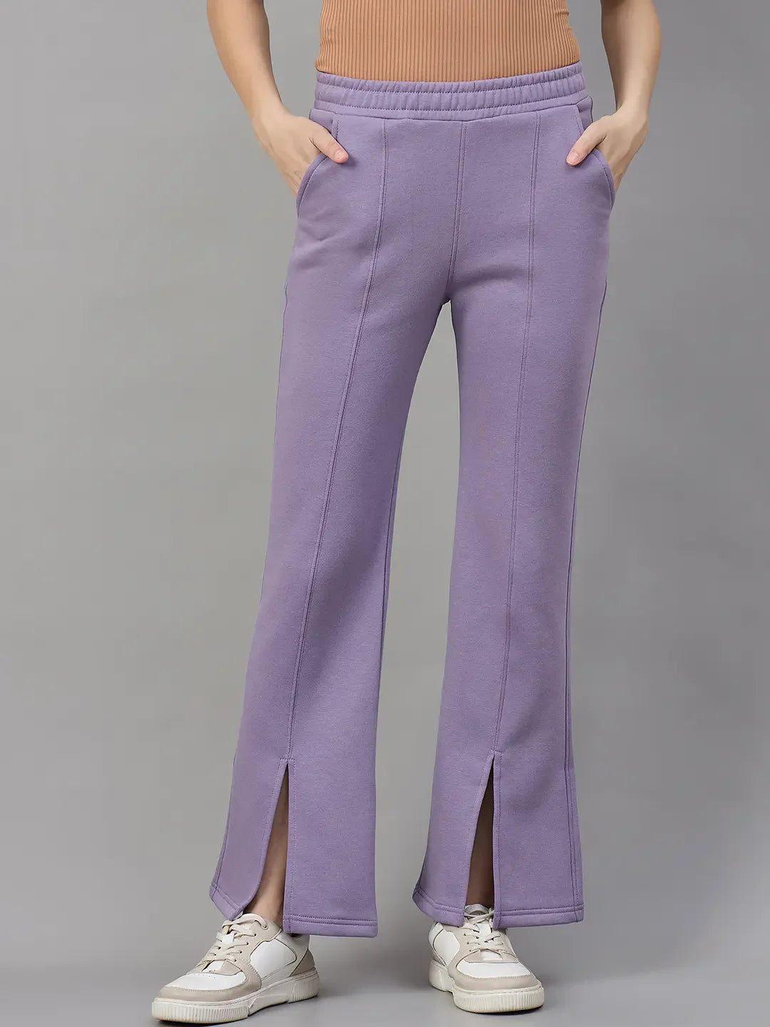 Violet Women’s Fleece Flared Sweatpants – Bootcut Style Winter Casual Pants in India