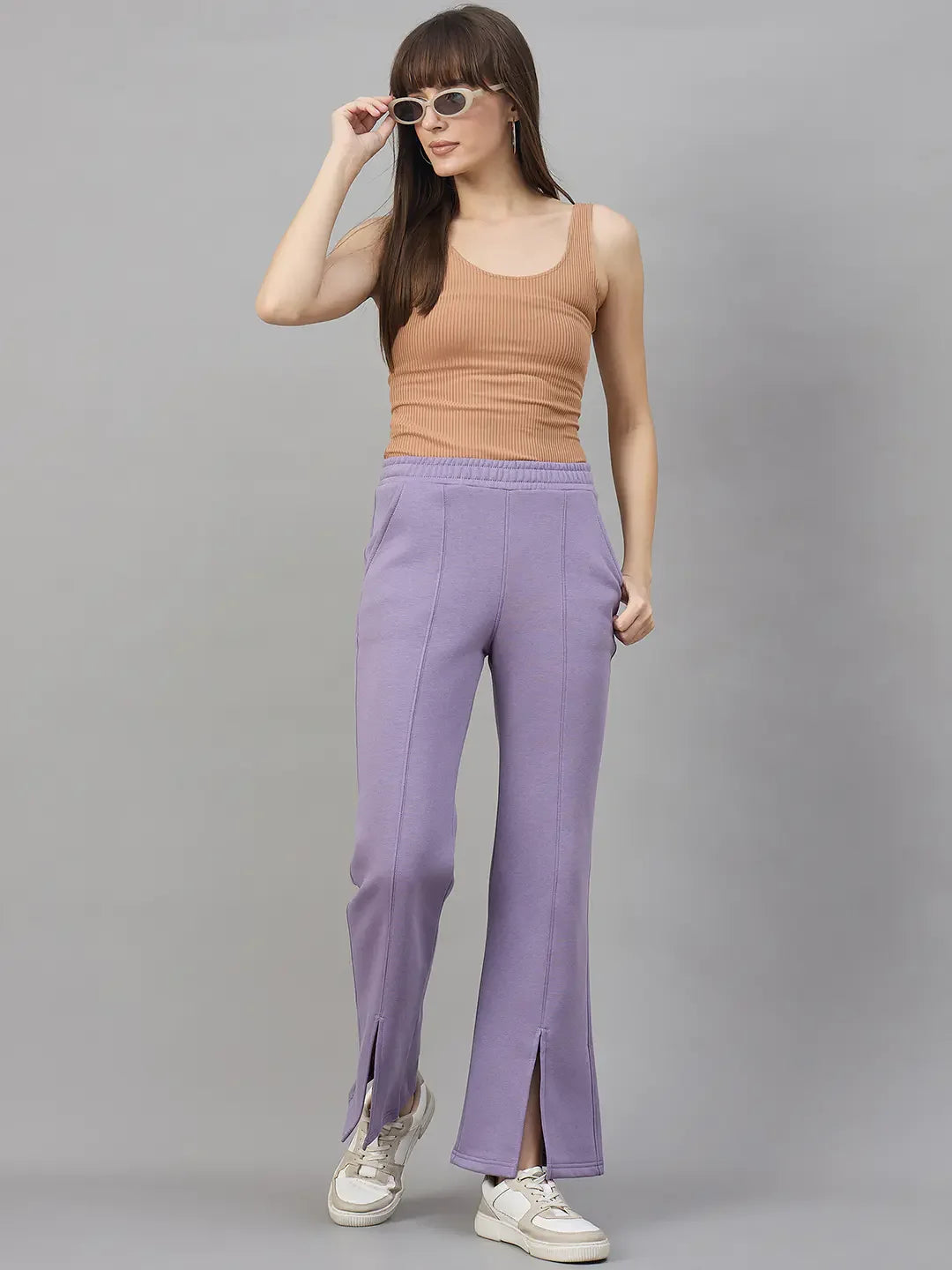 Violet Women’s Fleece Flared Sweatpants – Bootcut Style Winter Casual Pants in India