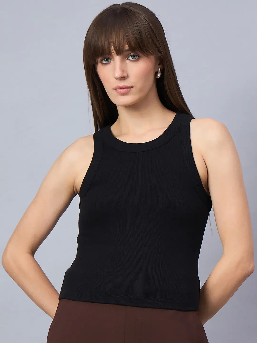 Women’s Black Ribbed Sleeveless Crop Top – Everyday Slim Fit Stretch Tank