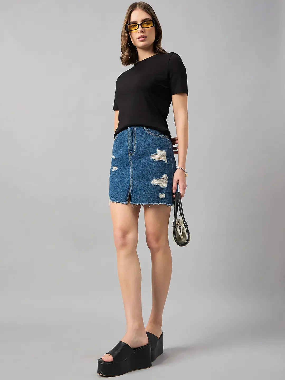 Women’s Black Round Neck Short Sleeve T-Shirt – Classic Everyday Top for Office & Casual Wear India