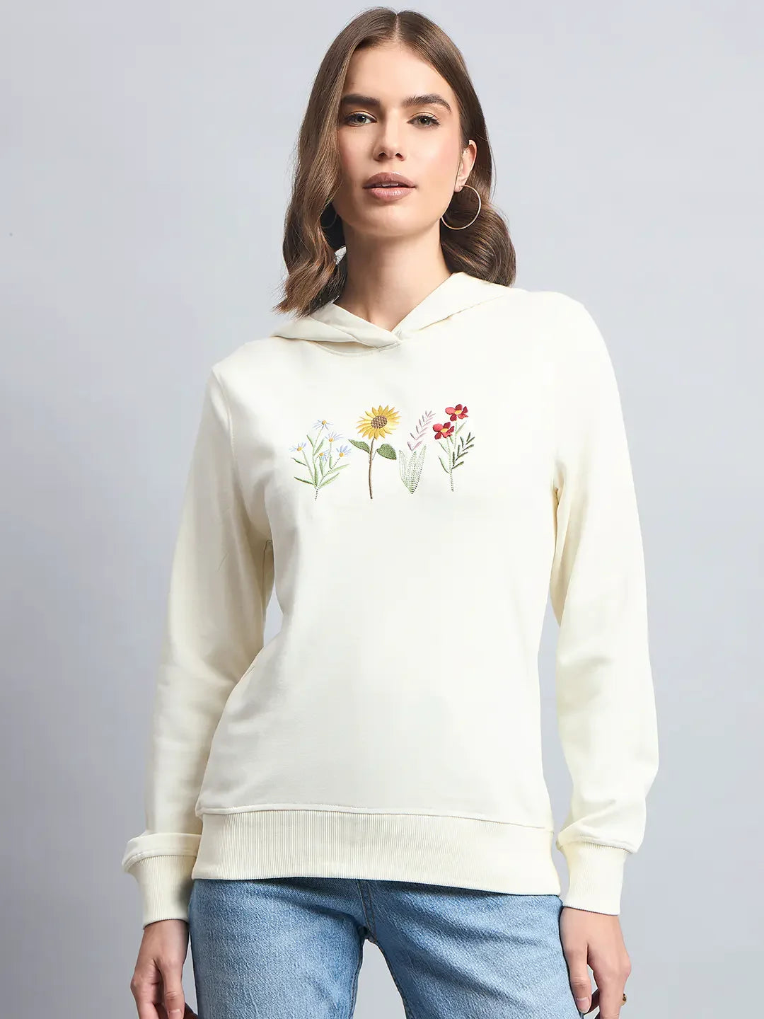 Women’s Butter Hoodie Sweatshirt with Floral Embroidery – Cozy Casual Winterwear