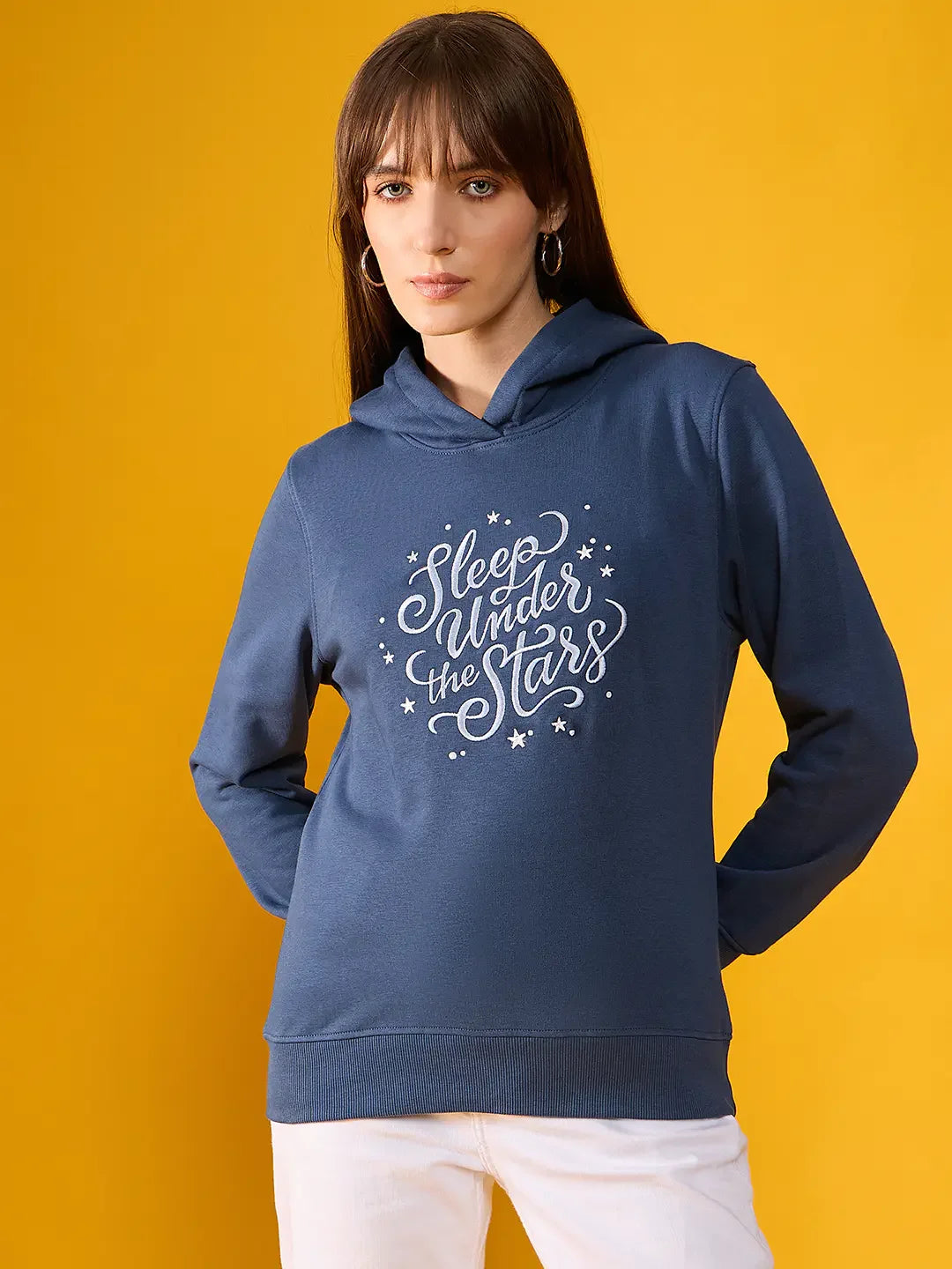 Women’s Indigo Hoodie Sweatshirt with Stars Embroidery – Sleep Under the Stars Design
