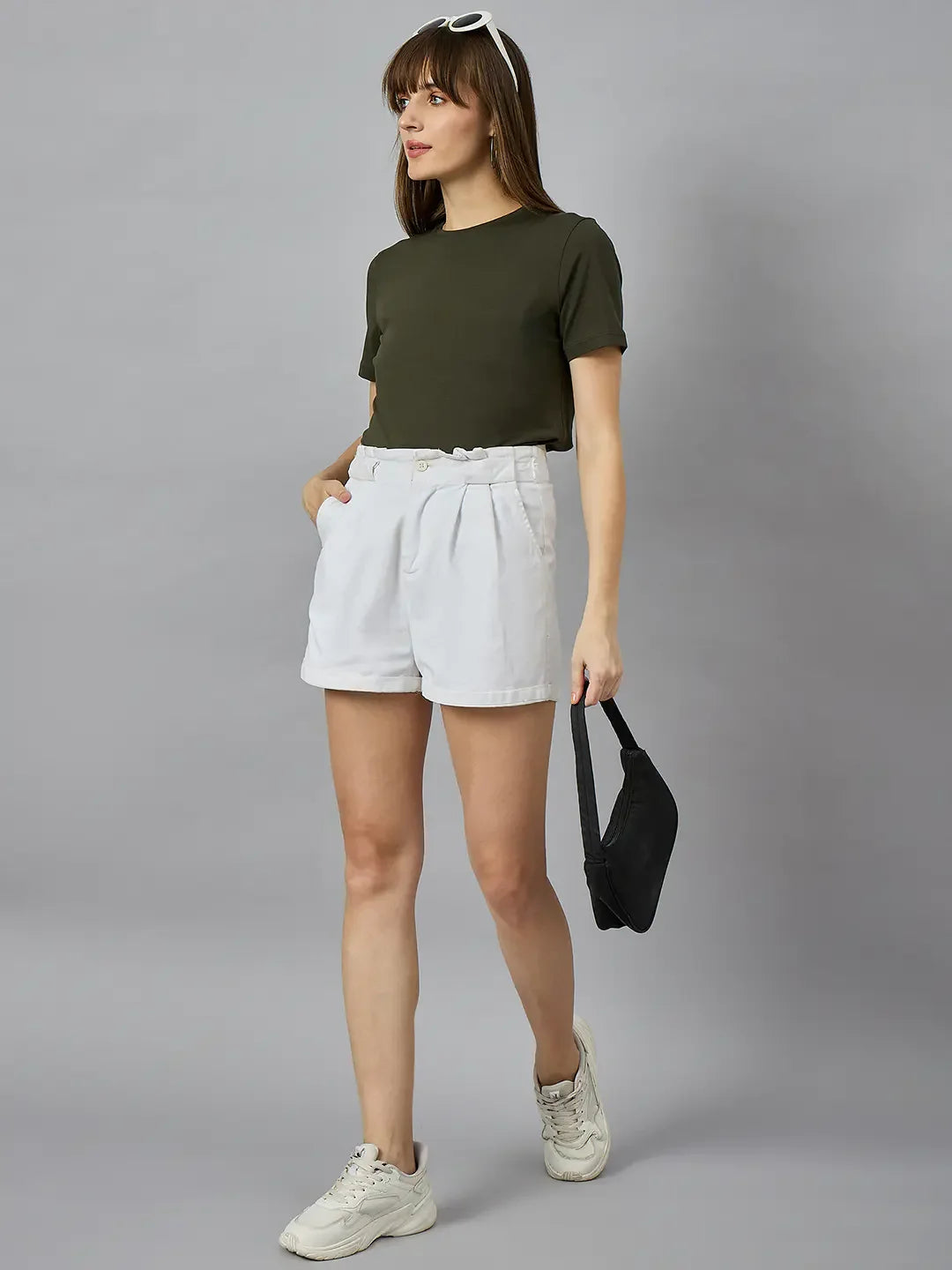 Women’s Olive Round Neck Short Sleeve T-Shirt – Everyday Smart Casual Western Wear for Women India
