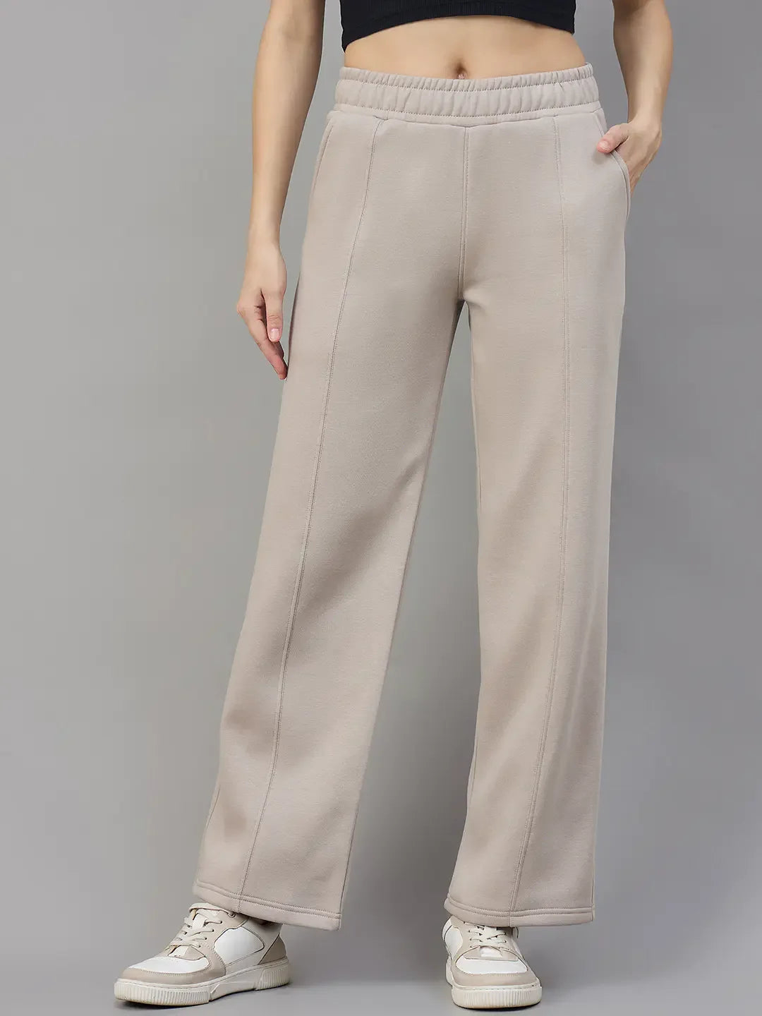 Women’s Straight Fit Fleece Sweatpants in Almond – Minimal Chic Winter Pants